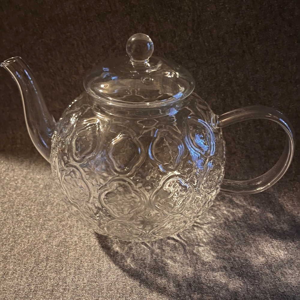 Clear Glass Embossed Teapot With Lid  Stovetop‎ Safe - Picture 5 of 9